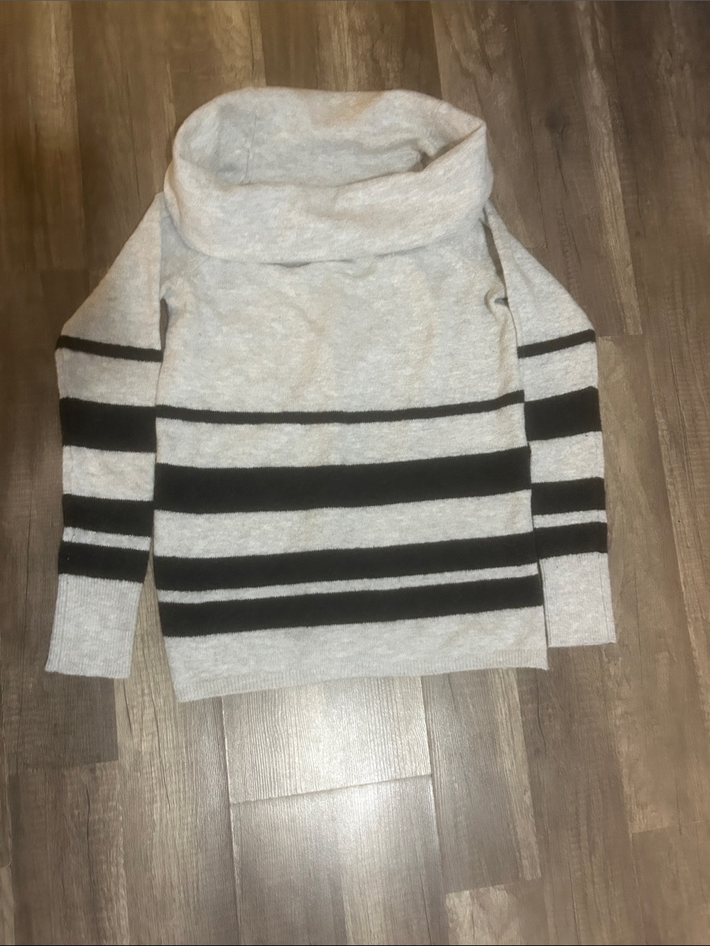 LOFT Women’s Sweater Cowl Neck Gray with Black Stripes Size XS